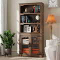 Tall Bookcase, 70 inch Height, 5-Tier Open Storage Shelf, 31.5 in Wide Standing Bookshelves for Home, Office, Bedroom, School, Library, 31.5W * 11.81D *70H (White Espresso, Wooden Door)