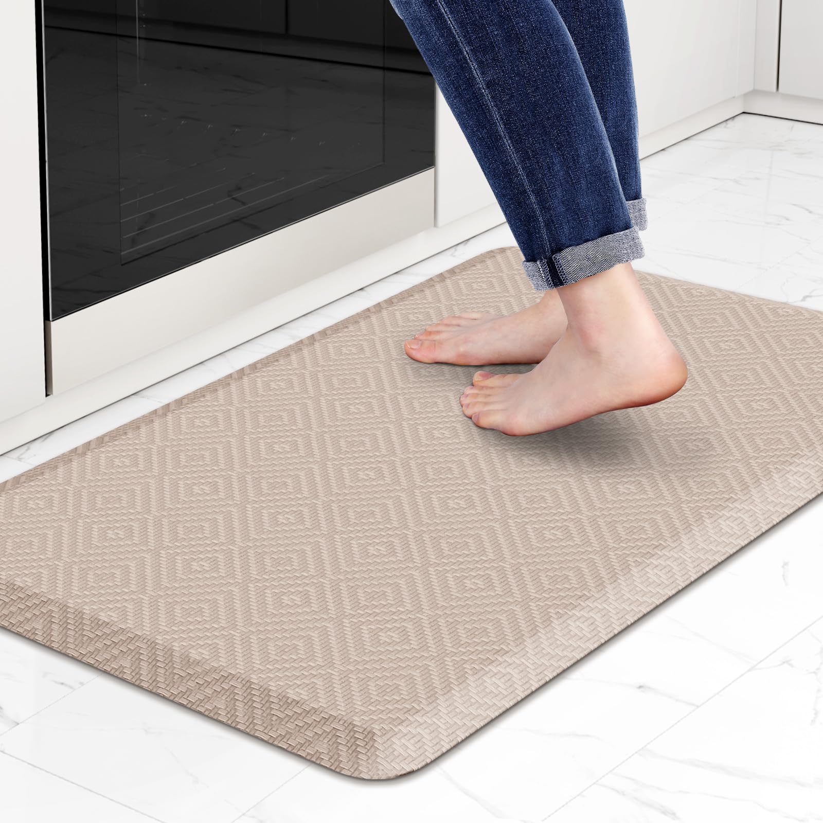 Mattitude Kitchen Mat Cushioned Anti-Fatigue Floor Mat Water Resistant Non-Slip Mats and Rugs Standing and Comfort Desk Mats for House Sink Office Laundry (Beige, 17.3"x39")