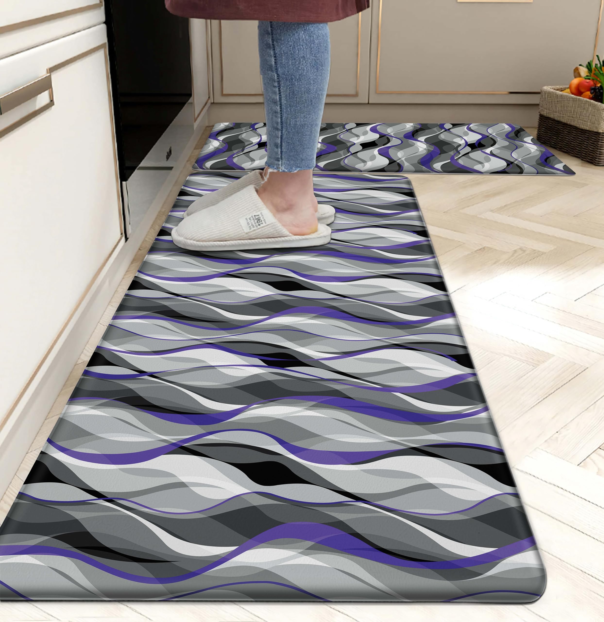 Western Kitchen Mat Rugs Set of 2 Aztec Anti Fatigue Non-Slip Kitchen mats for Floor Western Country Cactus Theme PVC Comfort Mat Floor Rugs Decor Office Front Door Sink 17.3x28+17.3X 47 inches