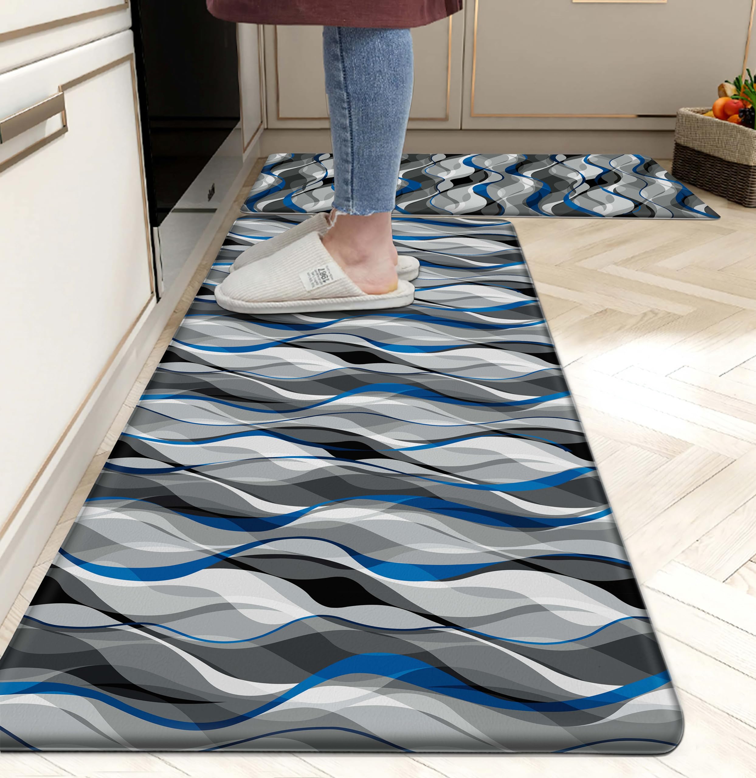 Western Kitchen Mat Rugs Set of 2 Aztec Anti Fatigue Non-Slip Kitchen mats for Floor Western Country Cactus Theme PVC Comfort Mat Floor Rugs Decor Office Front Door Sink 17.3x28+17.3X 47 inches
