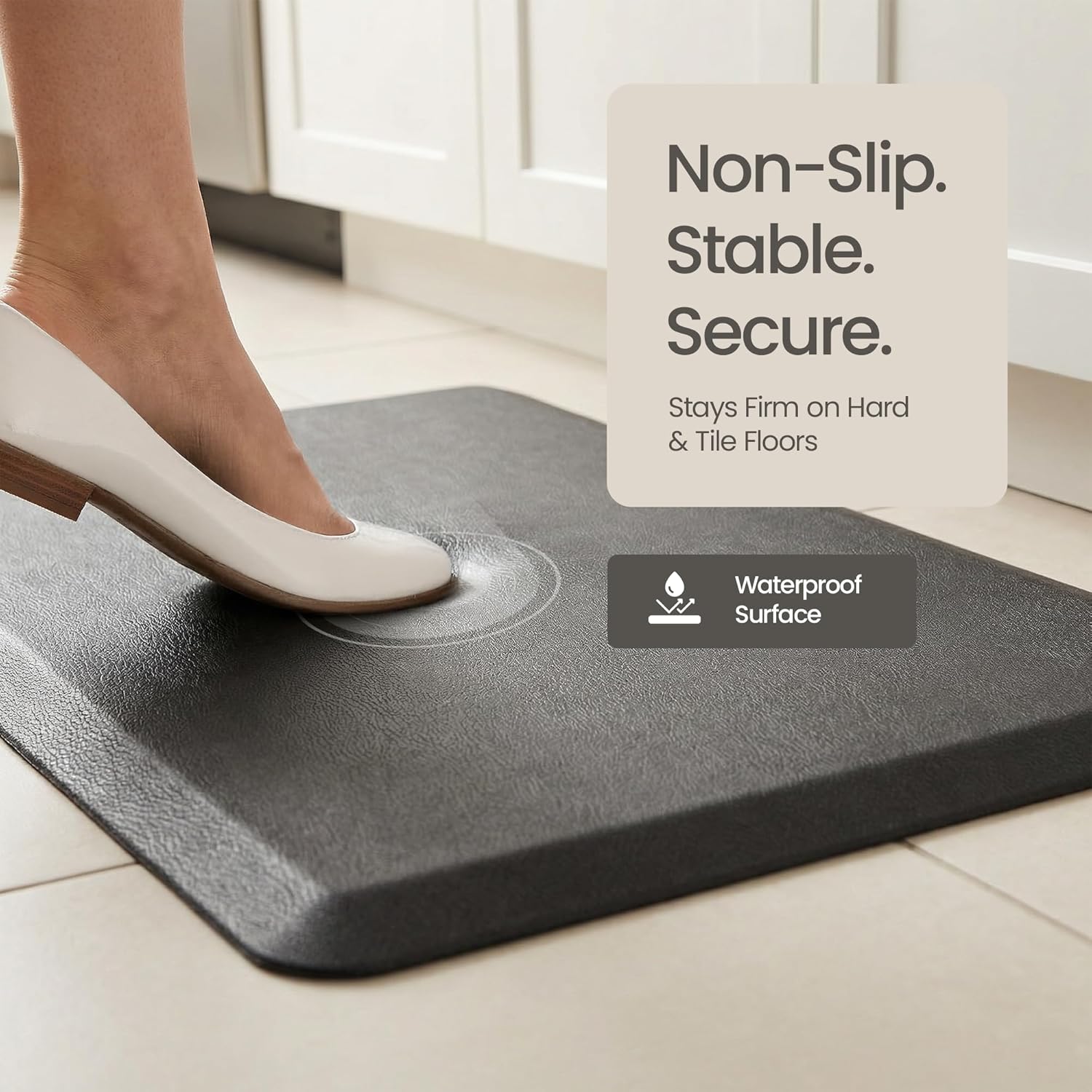 Anti Fatigue Kitchen Mats for Floor | Padded Kitchen Rugs | Non Slip, Cushioned Standing Desk Mat | Waterproof Floor Mat for Home and Office | 17.3" x 28" X 0.47", Black, 1-Pack | More Décor