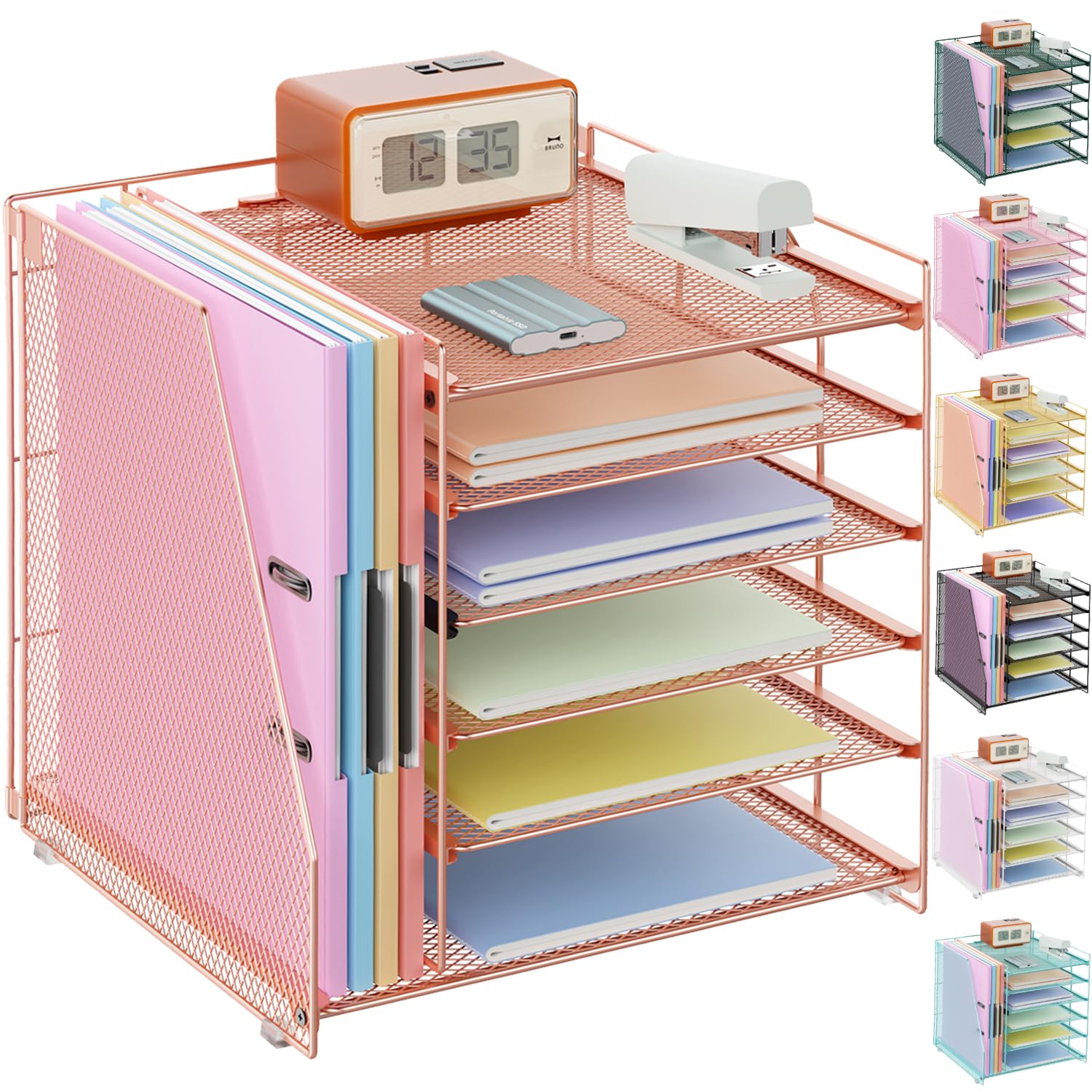 gianotter 6-Tier Paper Organizer With Magazine Holder, Desk Organizers and Accessories, Desk Accessories & Workspace Organizers, File Organizer for Office Supplies Storag (White, 6-Tier)