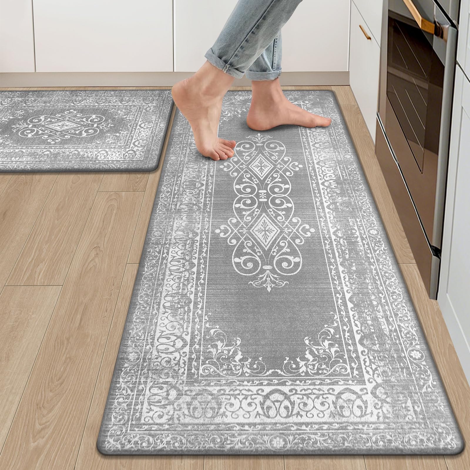 Ileading Anti Fatigue Kitchen Rugs Sets of 2 Cushioned Kitchen Mats for Floor Waterproof Kitchen Mat Set Non Slip Comfort Standing Mat for Kitchen, Office, Sink, Laundry