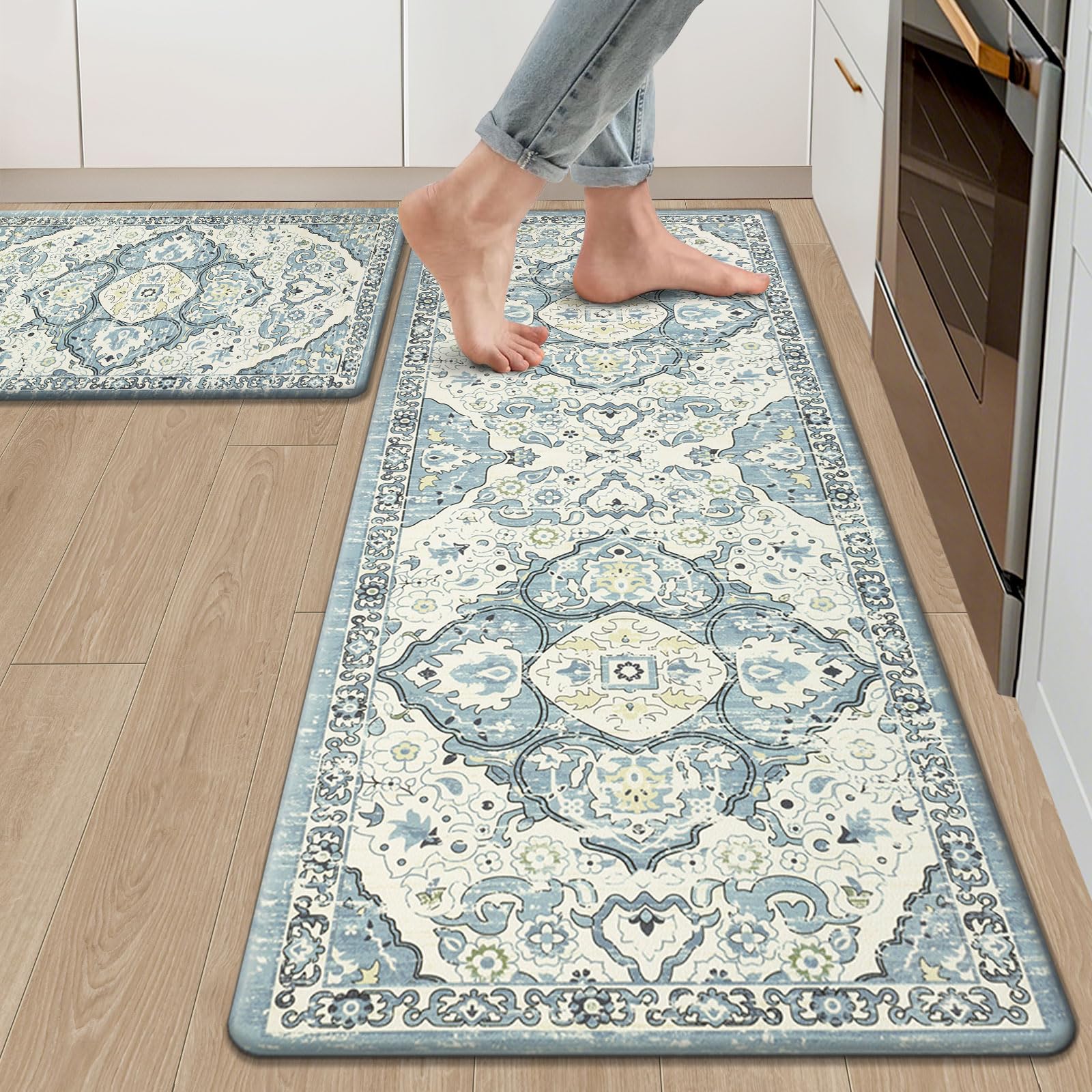 Ileading Anti Fatigue Kitchen Rugs Sets of 2 Cushioned Kitchen Mats for Floor Waterproof Kitchen Mat Set Non Slip Comfort Standing Mat for Kitchen, Office, Sink, Laundry