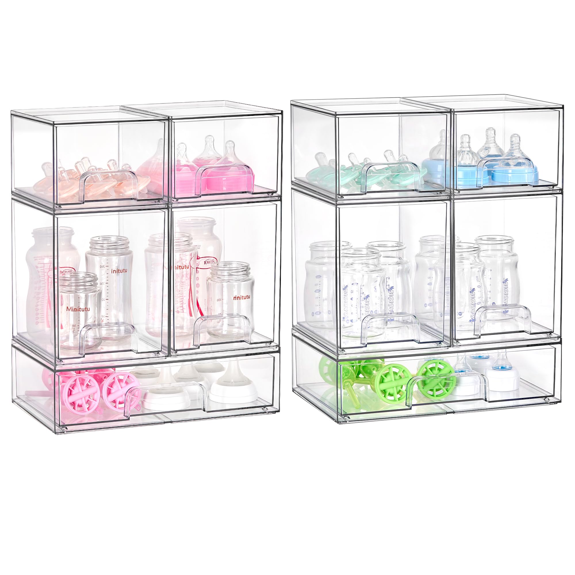 Vtopmart Stackable Storage Drawers Set of 3,Clear Plastic Organizer Bins for Makeup, Cosmetics, Beauty Supplies,Ideal for Vanity, Bathroom,Cabinet,Pantry Organization