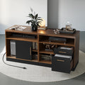 ModernMate Lateral File Cabinet with Lock,Home Office Furniture Storage Cabinet w/2 Drawers for A4 / Letter Documents, Wide Credenza w/Built-in Power Outlet, Fashion TV Stand Organizer Black Walnut