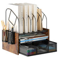 Wood Desk Organizer - 3-Tier Desktop File Organizer with Drawer, Wooden Paper Tray, Office Desk Organzier and Accessories for Papers, Mail, Notebooks, Stationery