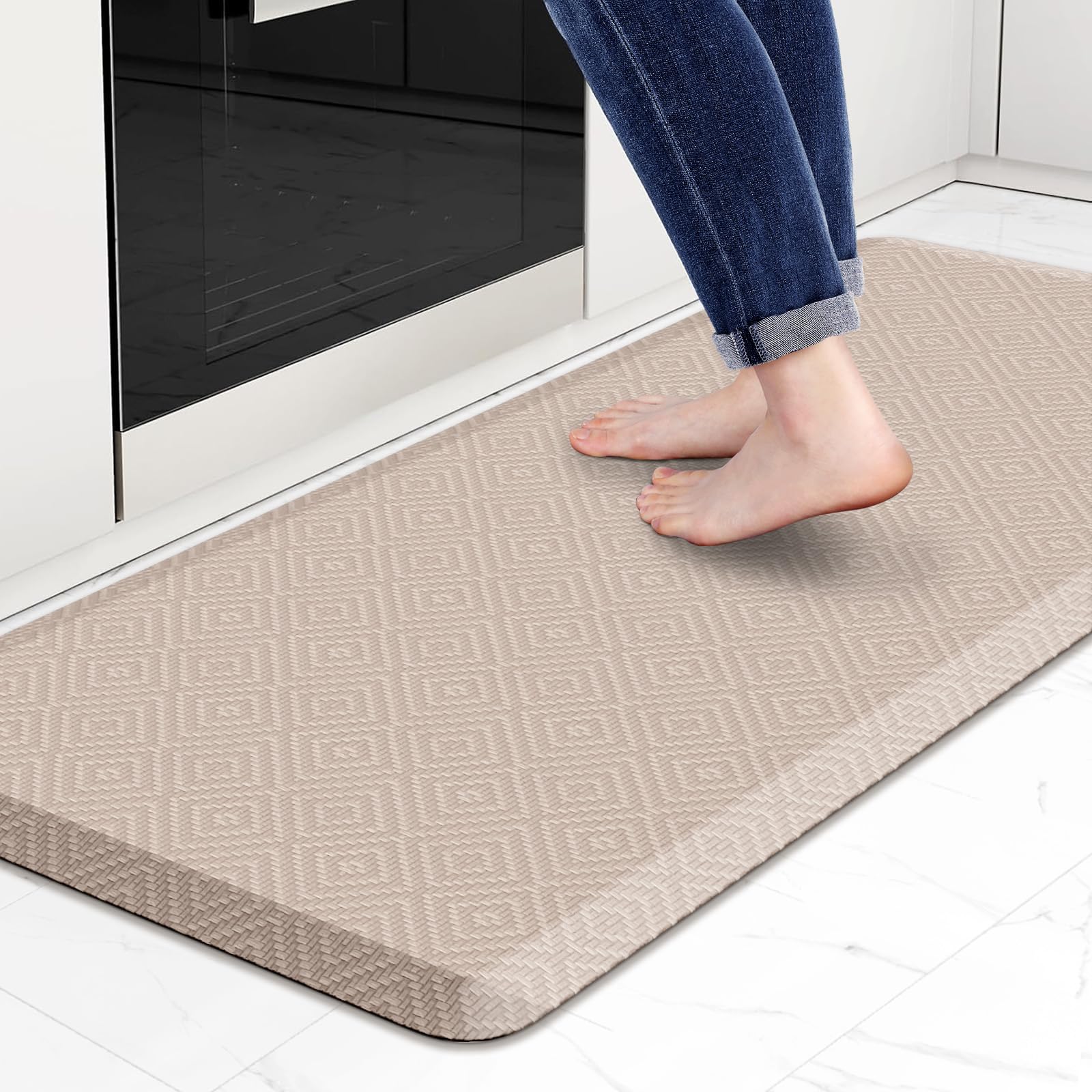 Mattitude Kitchen Mat Cushioned Anti-Fatigue Floor Mat Water Resistant Non-Slip Mats and Rugs Standing and Comfort Desk Mats for House Sink Office Laundry (Beige, 17.3"x39")