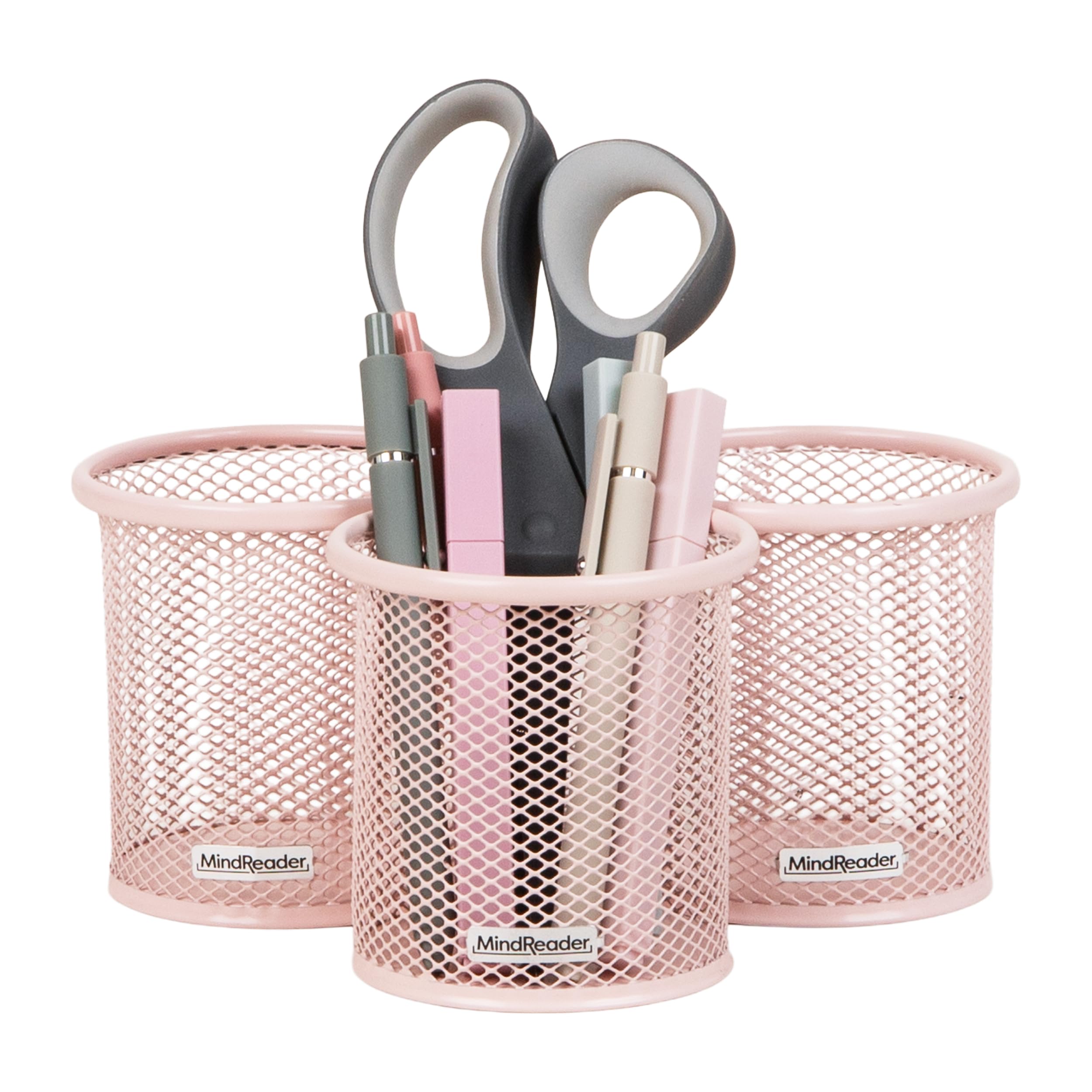 Mind Reader Pen and Accessories Holder, Desktop Organizer, Office, Metal Mesh, 3.5"L x 3.5"W x 3.75"H, Set of 3, Black