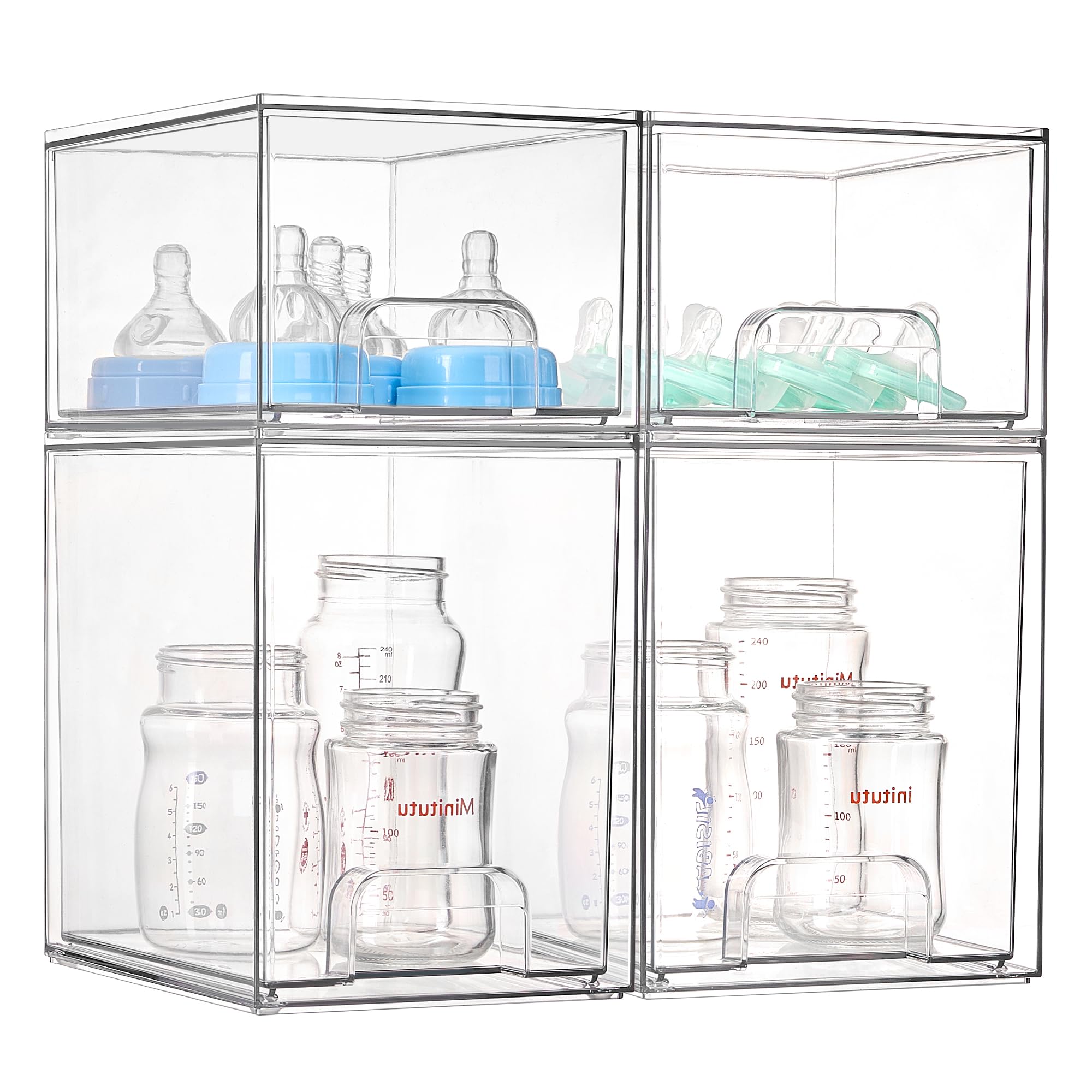 Vtopmart Stackable Storage Drawers Set of 3,Clear Plastic Organizer Bins for Makeup, Cosmetics, Beauty Supplies,Ideal for Vanity, Bathroom,Cabinet,Pantry Organization