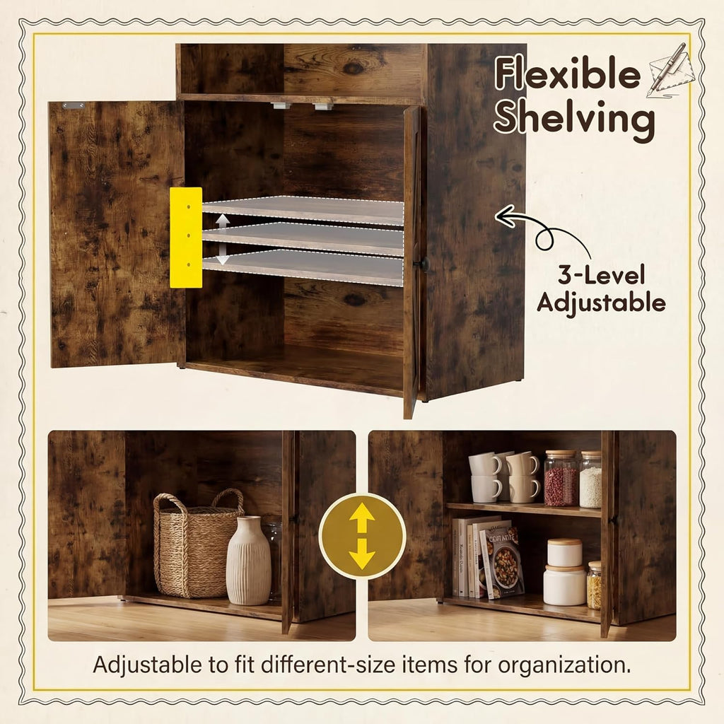 YESHOMY Farmhouse Bookshelf and Bookcase with Doors, Industrial Bookshelves and Bookcases Floor Standing Display 6-Tier Shelf Storage 71.5 inchs for Home Office, Living Room, Rustic Brown, 2 PCS