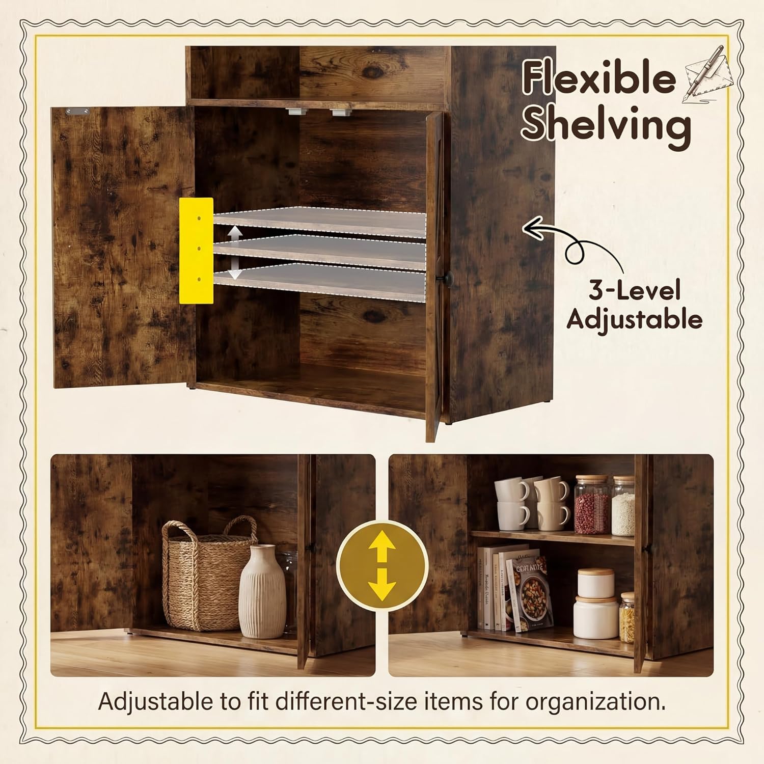 YESHOMY Farmhouse Bookshelf and Bookcase with Doors, Industrial Bookshelves and Bookcases Floor Standing Display 6-Tier Shelf Storage 71.5 inchs for Home Office, Living Room, Rustic Brown, 2 PCS