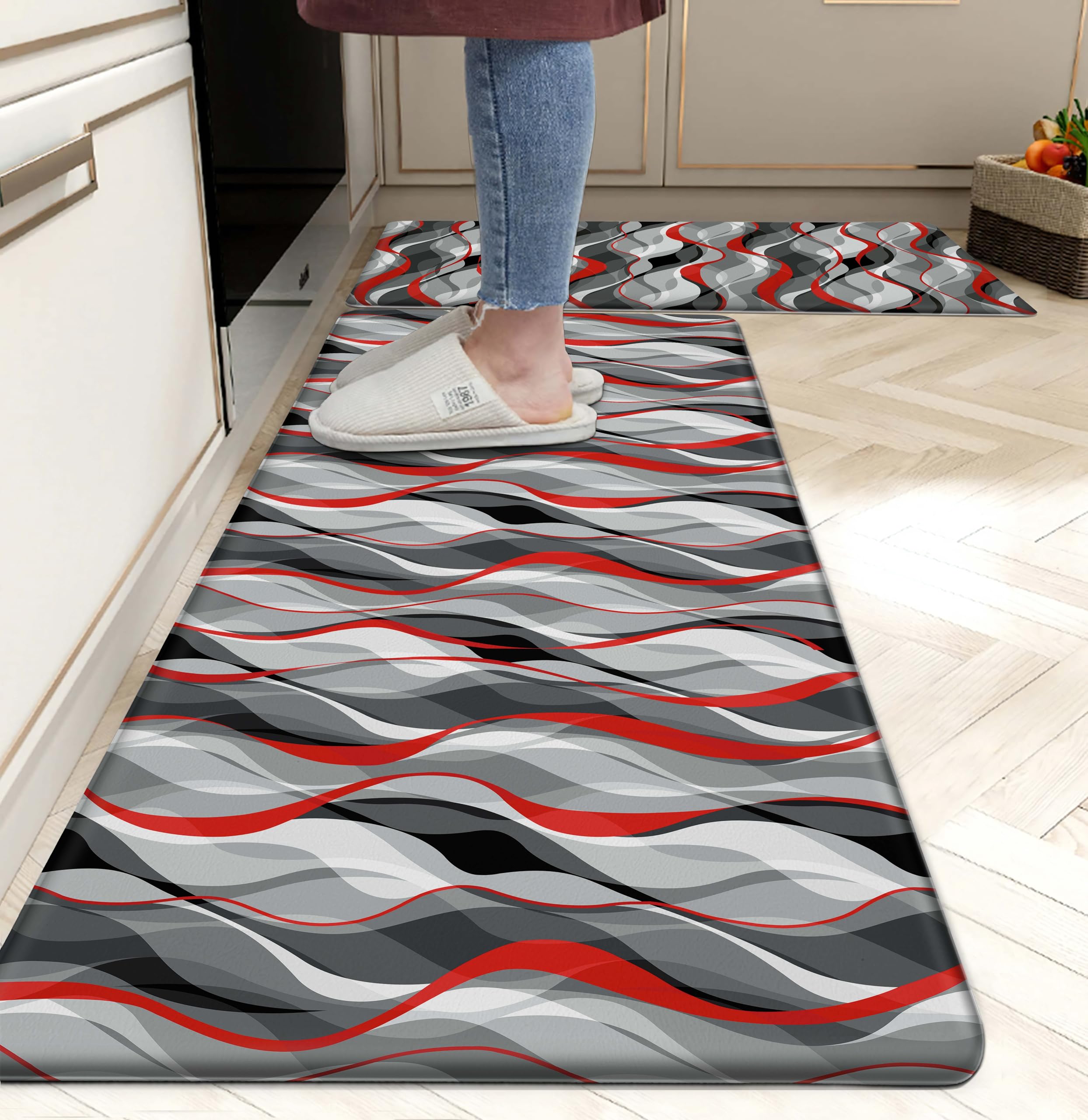 Western Kitchen Mat Rugs Set of 2 Aztec Anti Fatigue Non-Slip Kitchen mats for Floor Western Country Cactus Theme PVC Comfort Mat Floor Rugs Decor Office Front Door Sink 17.3x28+17.3X 47 inches