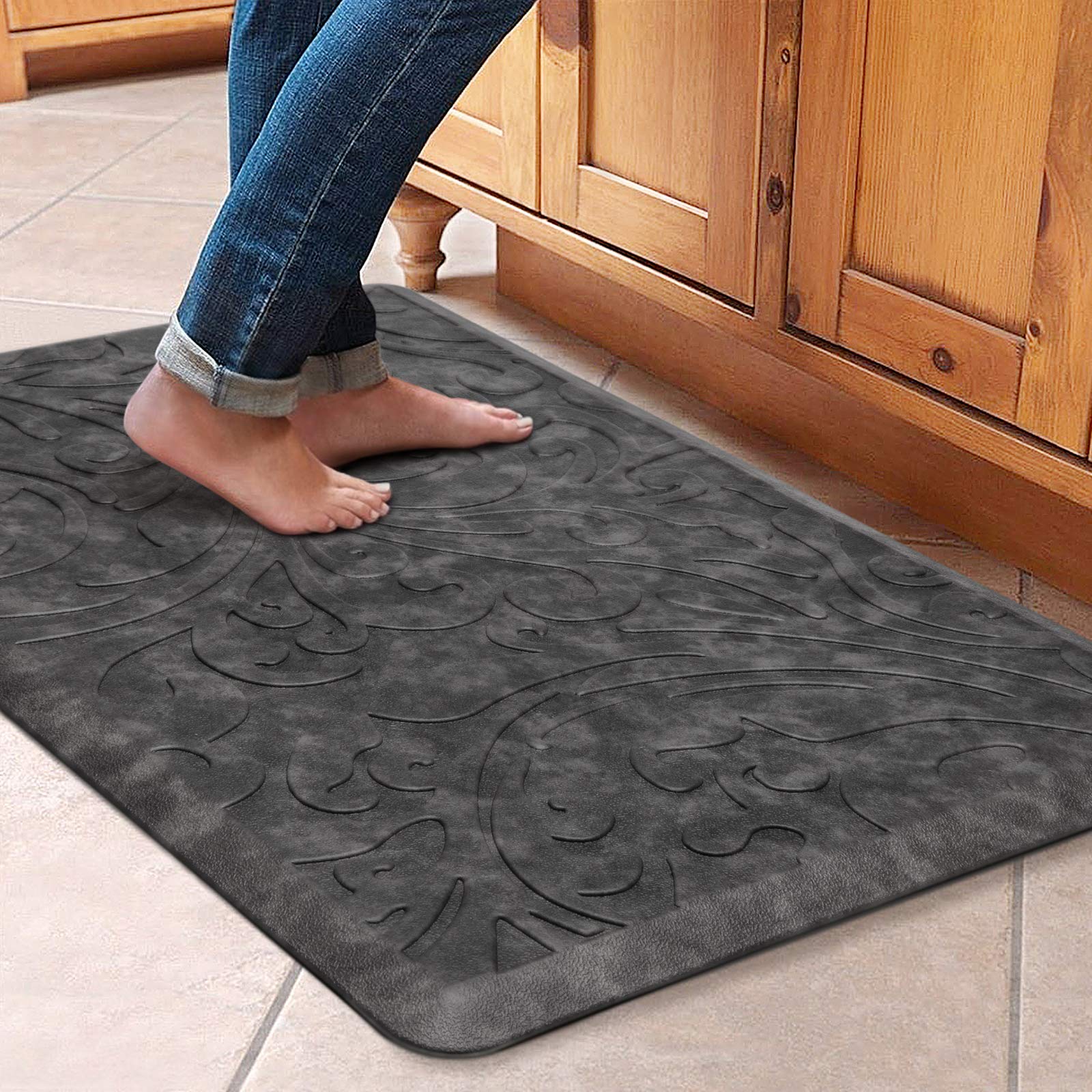 KMAT Kitchen Mat Cushioned Anti-Fatigue Floor Mat Waterproof Non-Slip Standing Ergonomic Comfort for Home,Office,Sink,Laundry,Desk 17.3" (W) x 60"(L),Grey