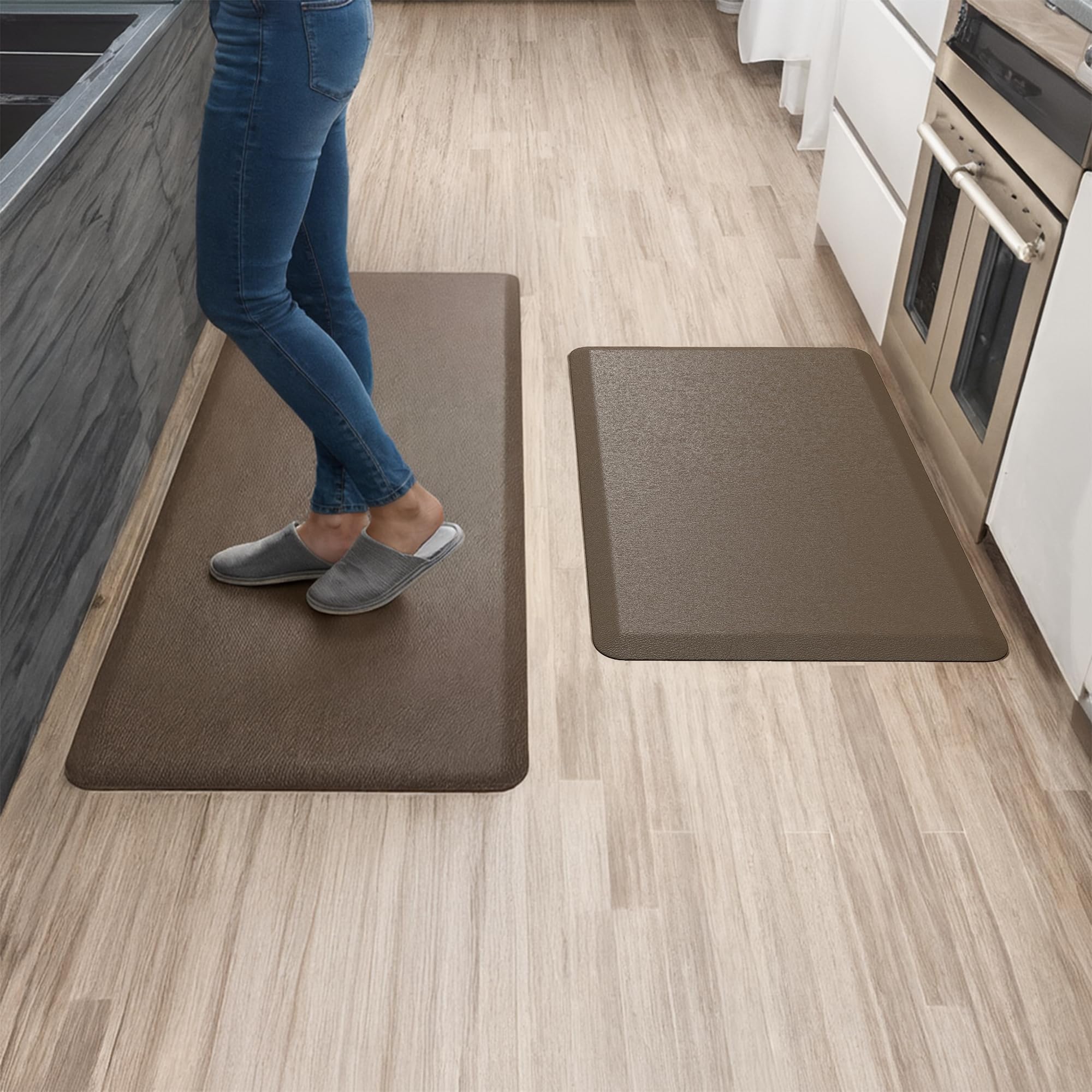 Anti Fatigue Kitchen Mats for Floor | Padded Kitchen Rugs | Non Slip, Cushioned Standing Desk Mat | Waterproof Floor Mat for Home and Office | 17.3" x 28" X 0.47", Black, 1-Pack | More Décor