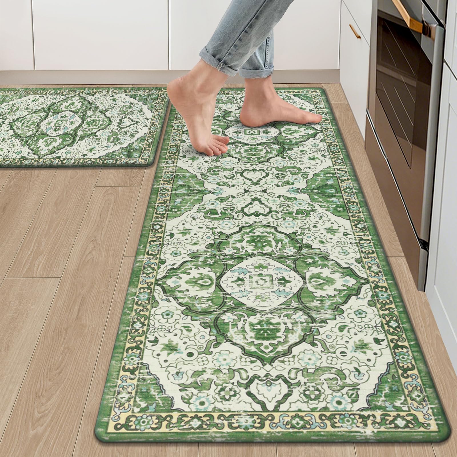 Ileading Anti Fatigue Kitchen Rugs Sets of 2 Cushioned Kitchen Mats for Floor Waterproof Kitchen Mat Set Non Slip Comfort Standing Mat for Kitchen, Office, Sink, Laundry
