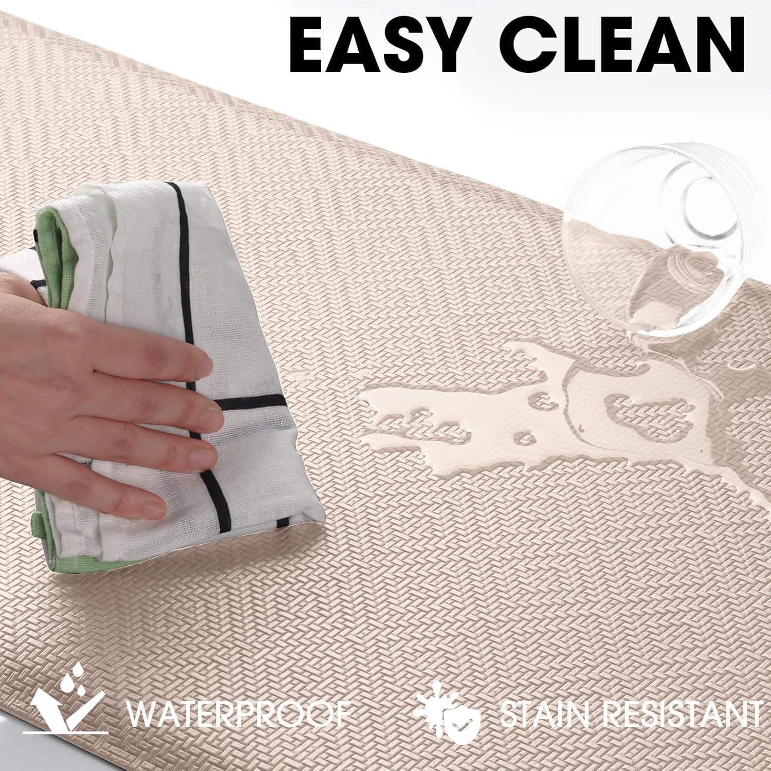 Mattitude Kitchen Mat Cushioned Anti-Fatigue Floor Mat Water Resistant Non-Slip Mats and Rugs Standing and Comfort Desk Mats for House Sink Office Laundry (Beige, 17.3"x39")