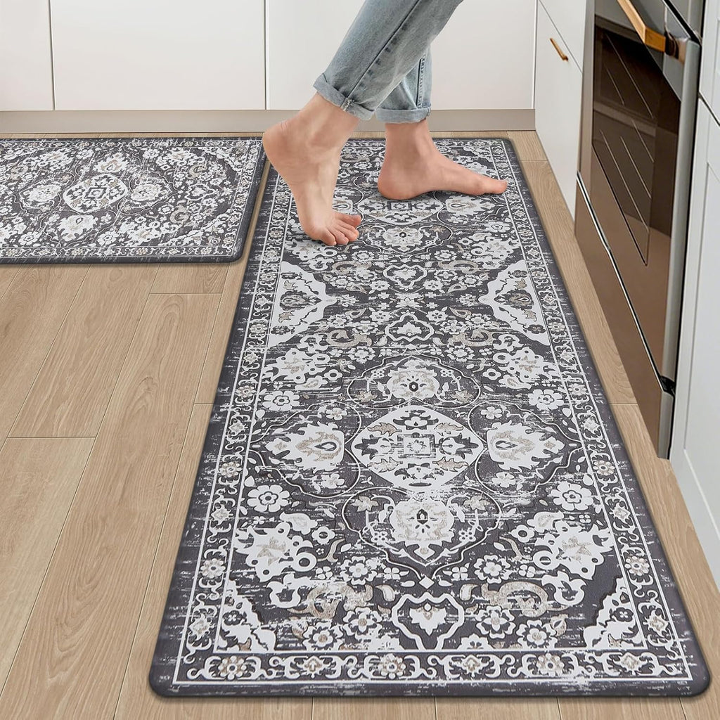 Ileading Anti Fatigue Kitchen Rugs Sets of 2 Cushioned Kitchen Mats for Floor Waterproof Kitchen Mat Set Non Slip Comfort Standing Mat for Kitchen, Office, Sink, Laundry