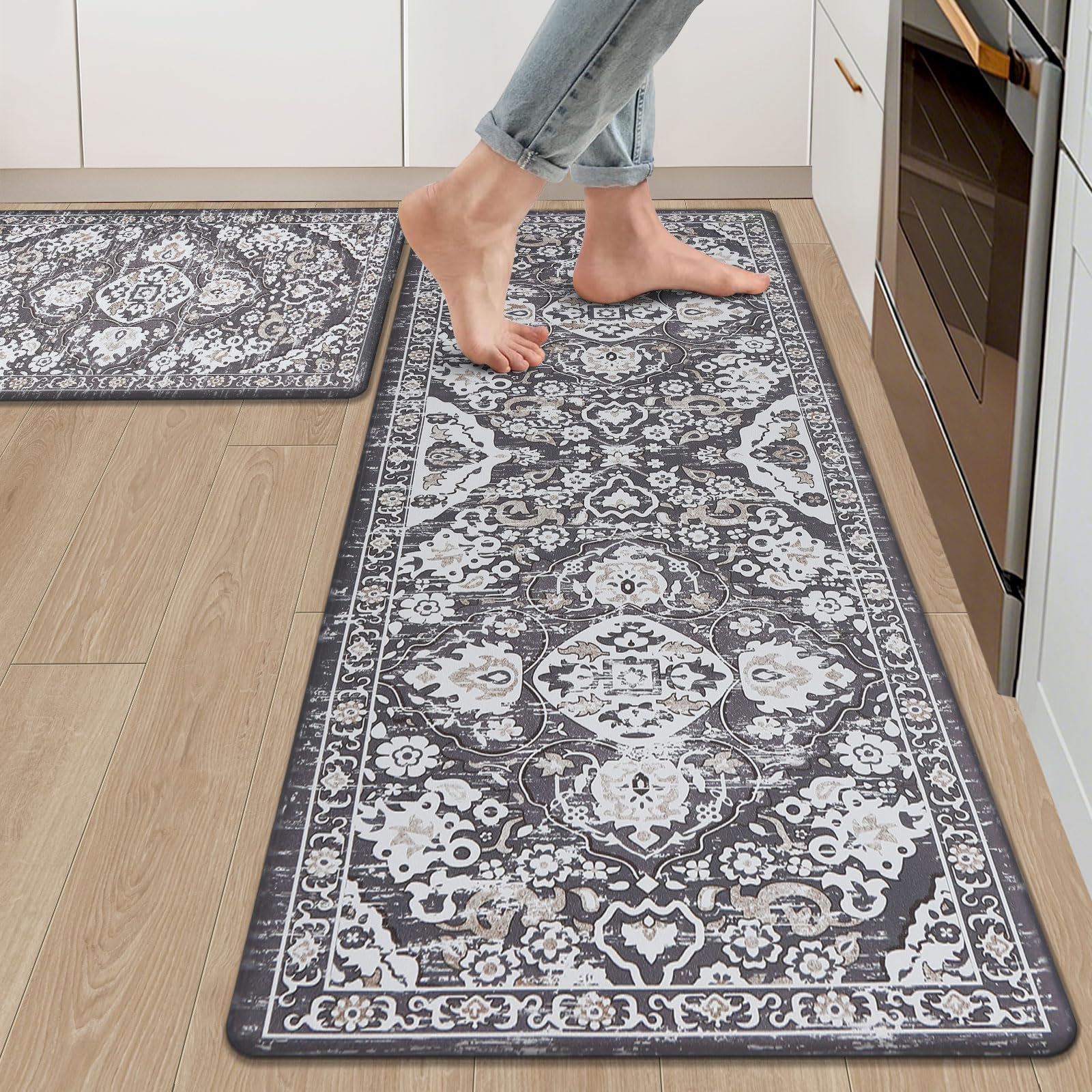 Ileading Anti Fatigue Kitchen Rugs Sets of 2 Cushioned Kitchen Mats for Floor Waterproof Kitchen Mat Set Non Slip Comfort Standing Mat for Kitchen, Office, Sink, Laundry