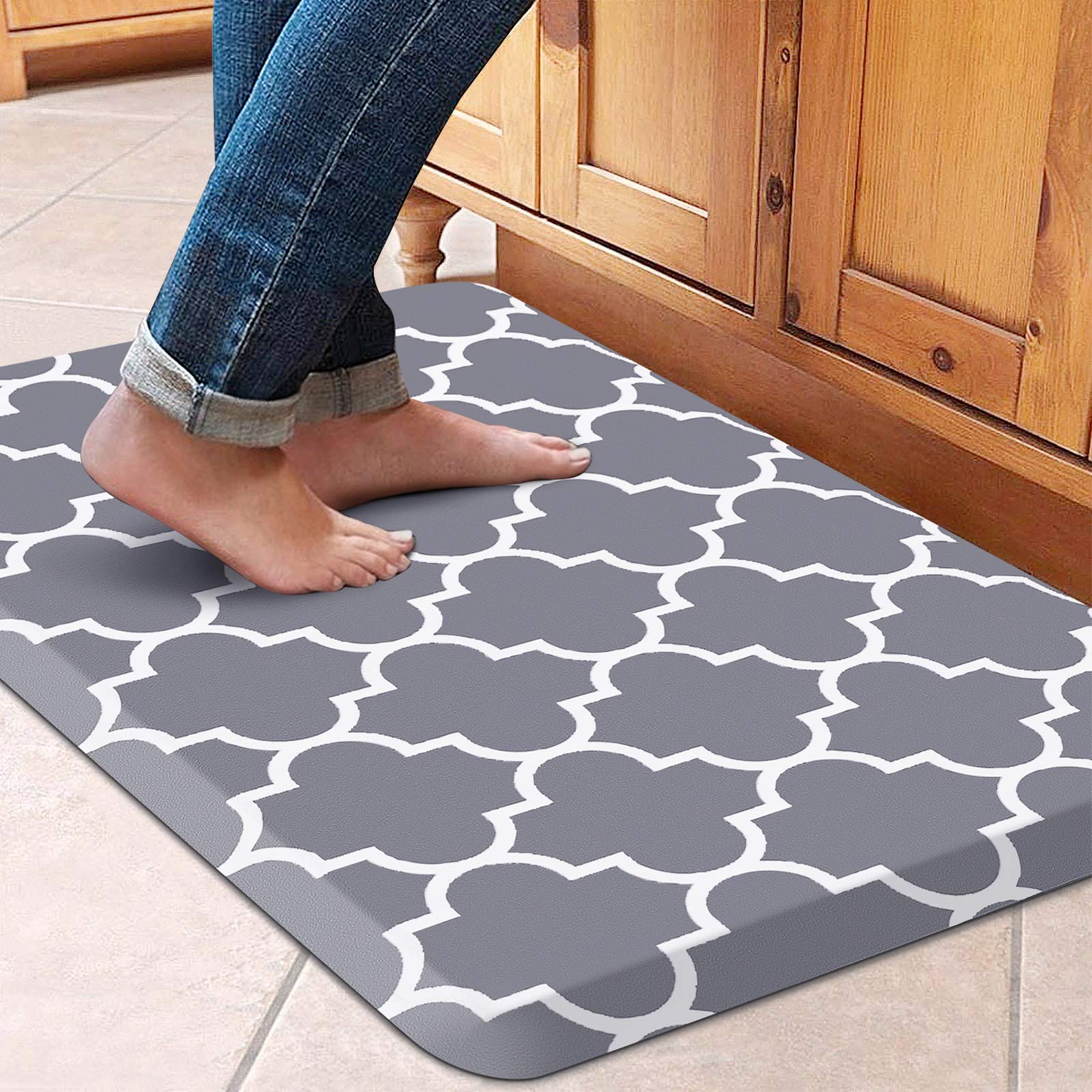WISELIFE Anti Fatigue Floor Mat - 4/5 Inch Kitchen Mat Non Slip Waterproof Heavy Duty Ergonomic Comfort Mat Durable for Home, Office, Sink, Laundry,(17.3" x 28", Grey)