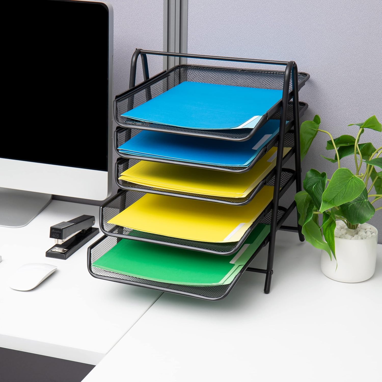 Mind Reader Paper Tray and File Folder Set, Desktop Organizer, Storage, Office, Metal Mesh, 11.75"L x 14"W x 14.5"H, Black
