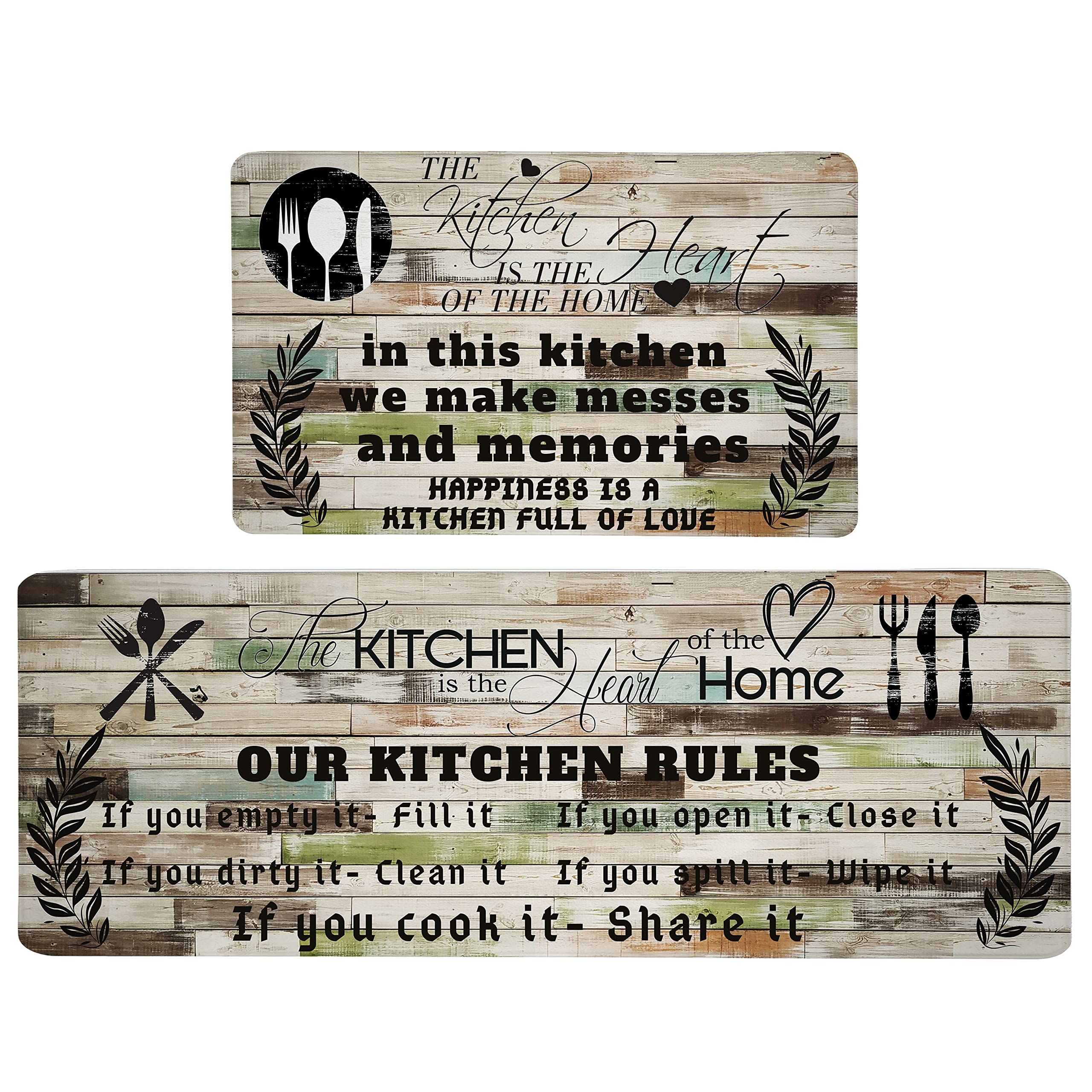 Western Kitchen Mat Rugs Set of 2 Aztec Anti Fatigue Non-Slip Kitchen mats for Floor Western Country Cactus Theme PVC Comfort Mat Floor Rugs Decor Office Front Door Sink 17.3x28+17.3X 47 inches