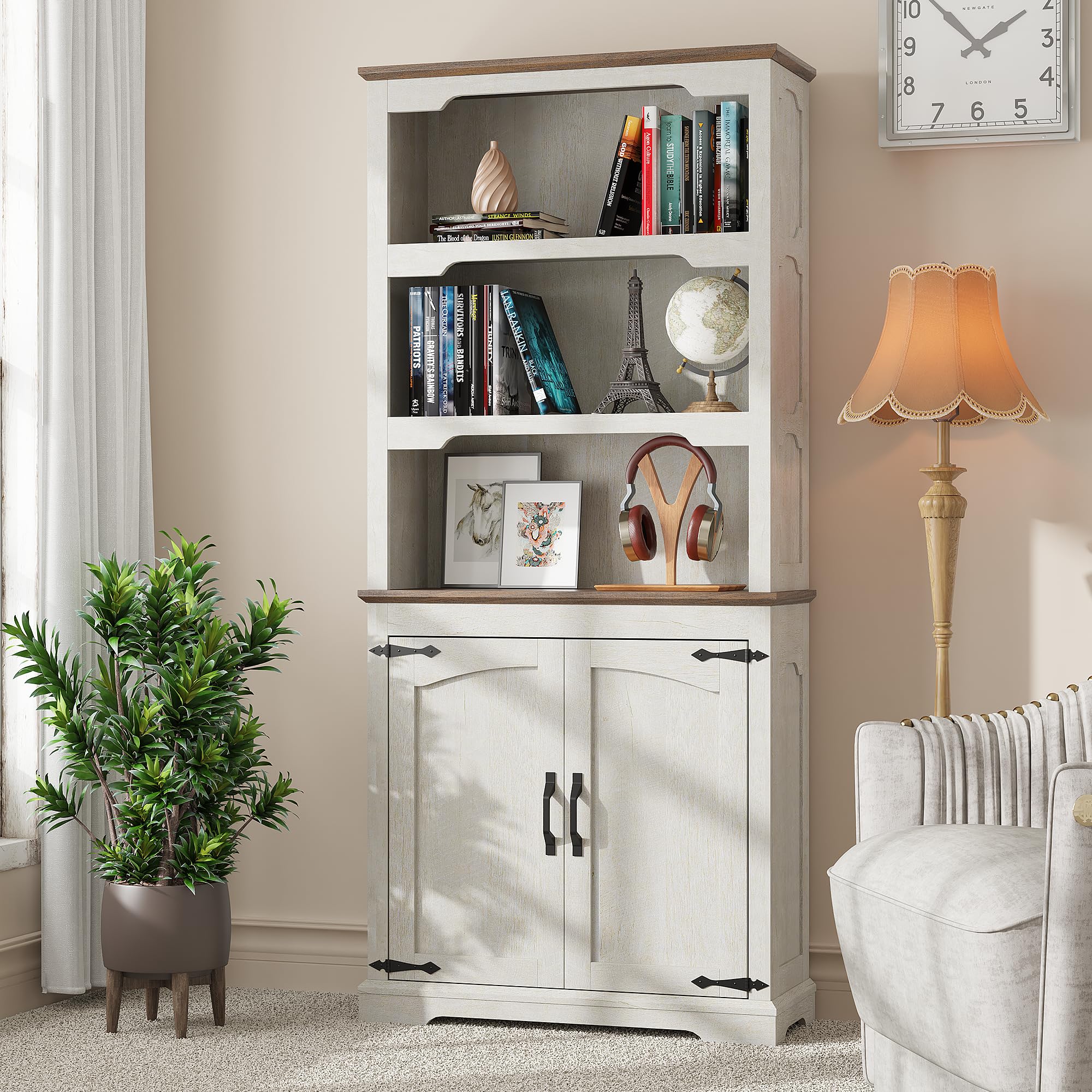 Tall Bookcase, 70 inch Height, 5-Tier Open Storage Shelf, 31.5 in Wide Standing Bookshelves for Home, Office, Bedroom, School, Library, 31.5W * 11.81D *70H (White Espresso, Wooden Door)