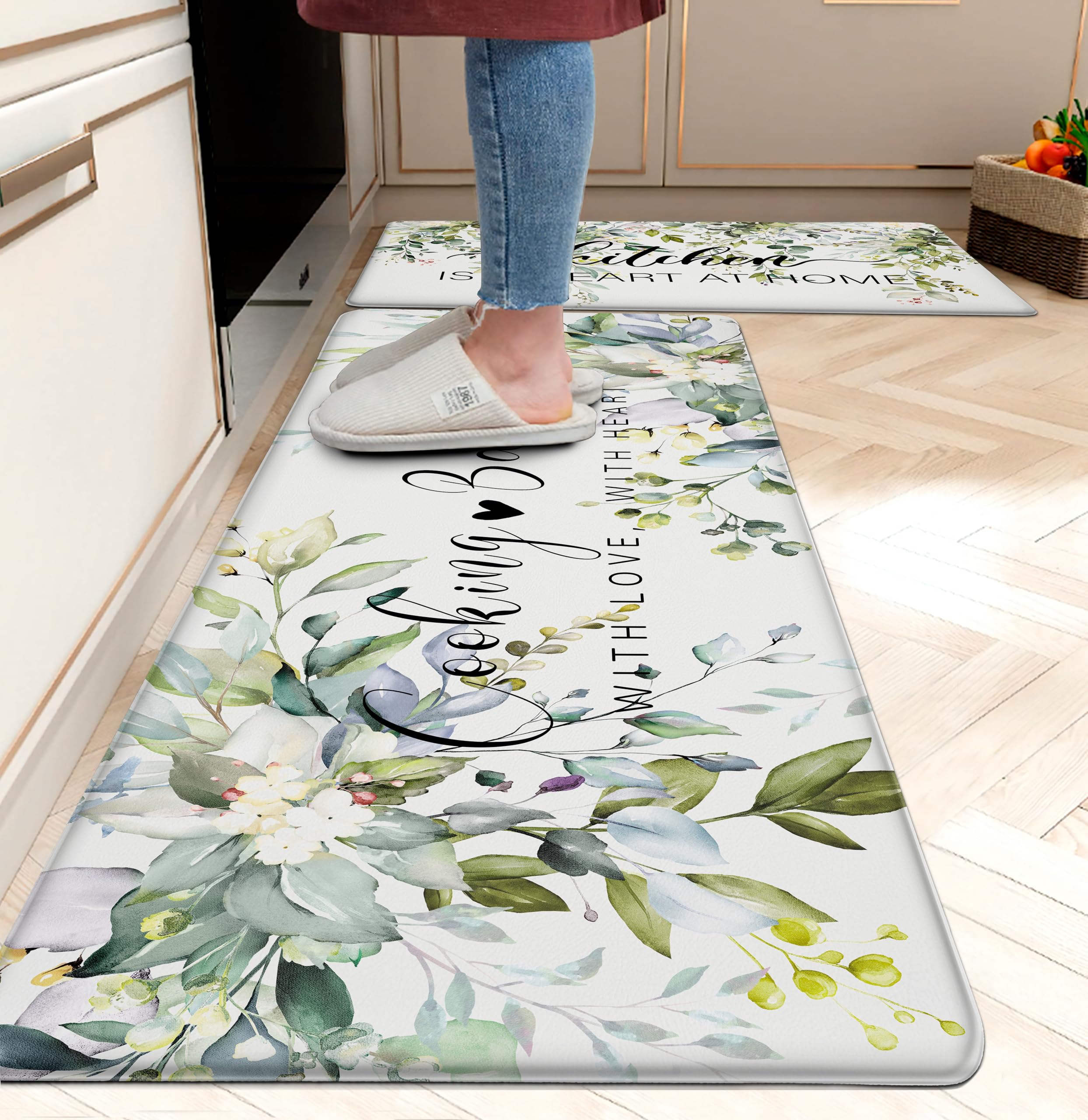 Western Kitchen Mat Rugs Set of 2 Aztec Anti Fatigue Non-Slip Kitchen mats for Floor Western Country Cactus Theme PVC Comfort Mat Floor Rugs Decor Office Front Door Sink 17.3x28+17.3X 47 inches