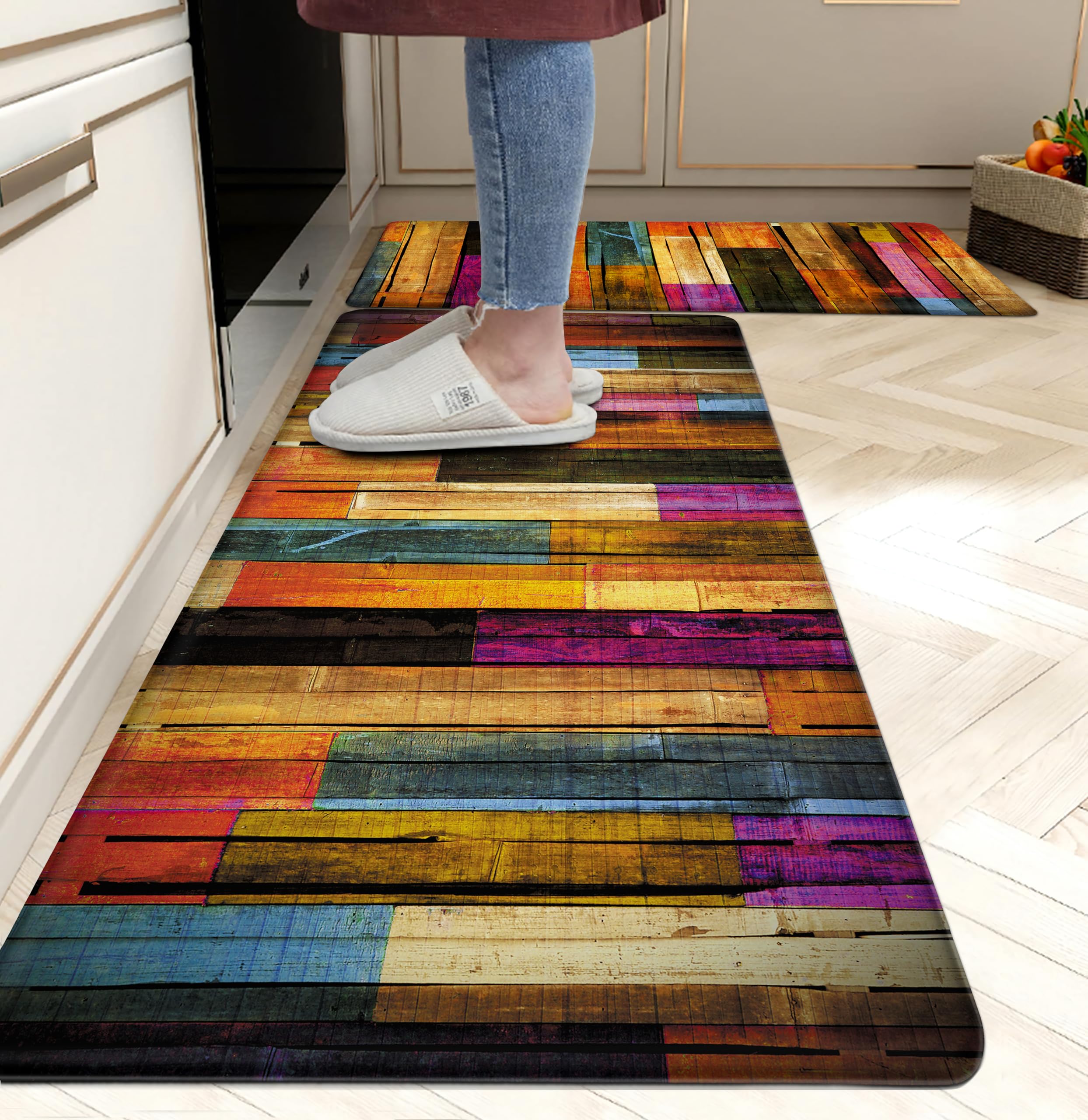 Western Kitchen Mat Rugs Set of 2 Aztec Anti Fatigue Non-Slip Kitchen mats for Floor Western Country Cactus Theme PVC Comfort Mat Floor Rugs Decor Office Front Door Sink 17.3x28+17.3X 47 inches