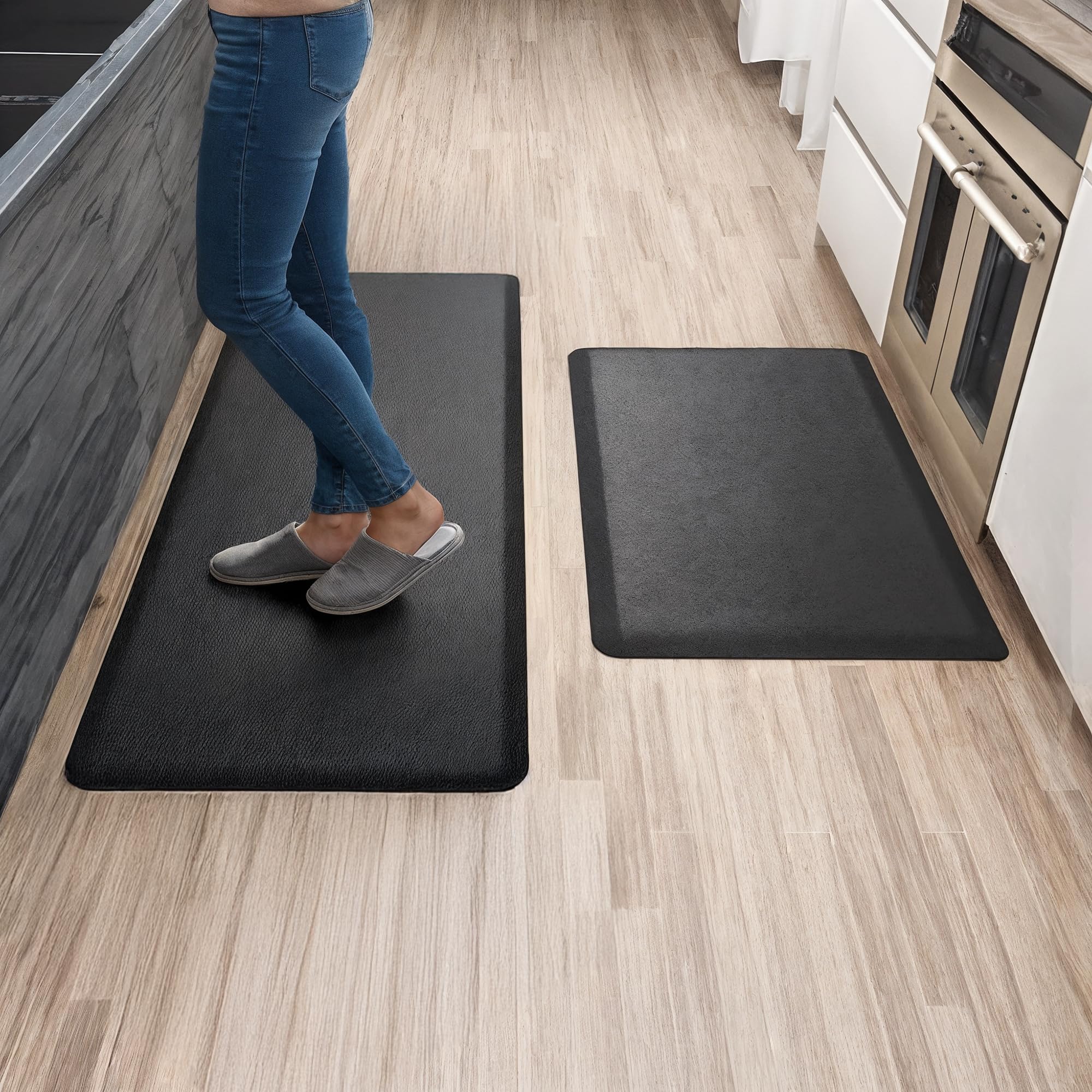 Anti Fatigue Kitchen Mats for Floor | Padded Kitchen Rugs | Non Slip, Cushioned Standing Desk Mat | Waterproof Floor Mat for Home and Office | 17.3" x 28" X 0.47", Black, 1-Pack | More Décor