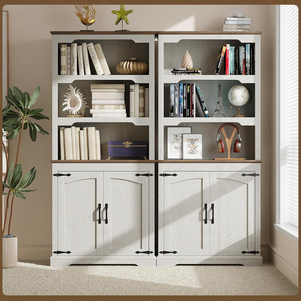 Tall Bookcase, 70 inch Height, 5-Tier Open Storage Shelf, 31.5 in Wide Standing Bookshelves for Home, Office, Bedroom, School, Library, 31.5W * 11.81D *70H (White Espresso, Wooden Door)